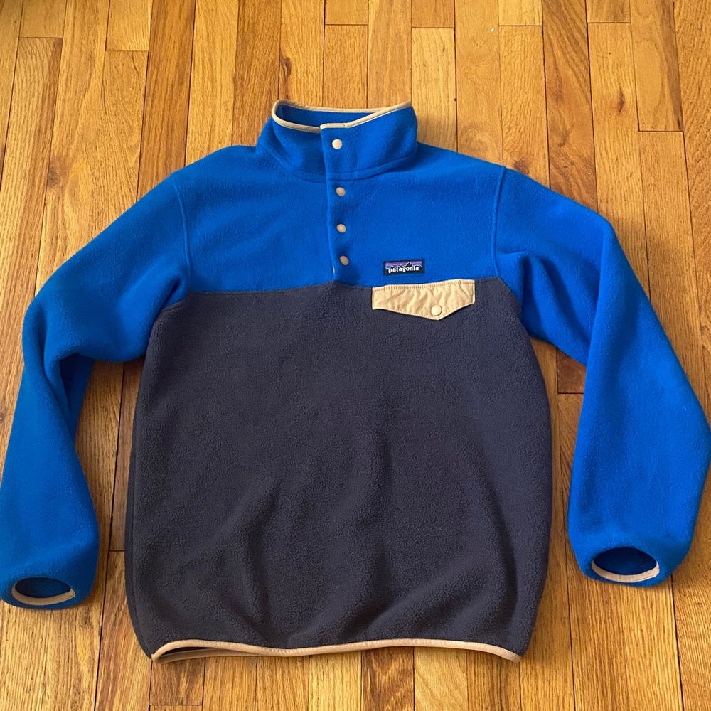 Patagonia Synchilla Snap Pullover Jacket Size XS Like New Blue/Grey /Tan